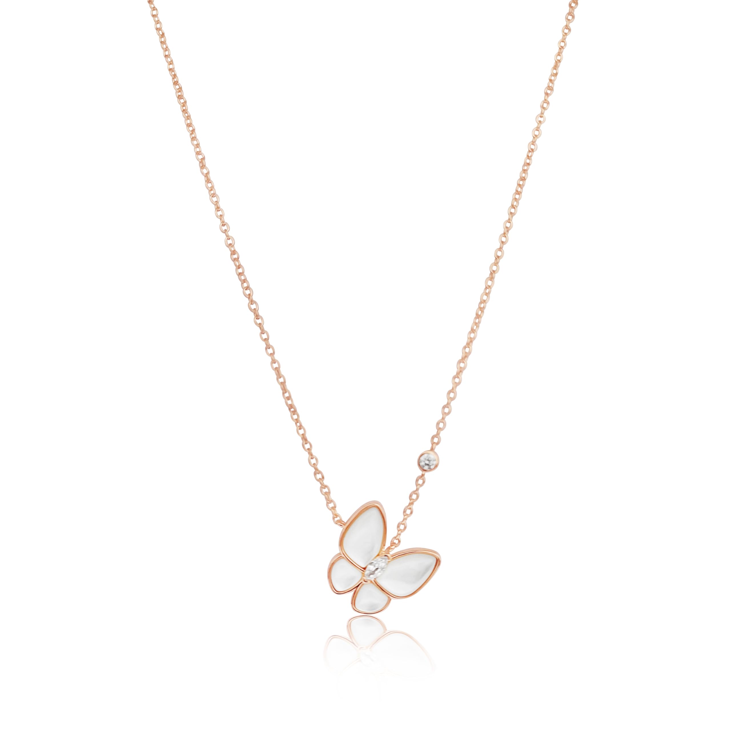 Collar de Mariposa con Circonitas, Plata 925 bañada en Oro Rosa, Diseño Elegante