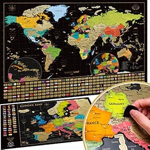 Two Scratch Off Maps – Scratch Off World Map + Europe Map – Deluxe Scratch-Off International Posters with Colourful…