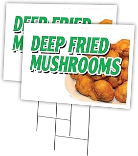 DEEP Fried Mushrooms 2 Pack of 12" x 16" Yard Sign & Stake | Advertise Your Business | Stake Included Image On Both Sides | Made in The USA