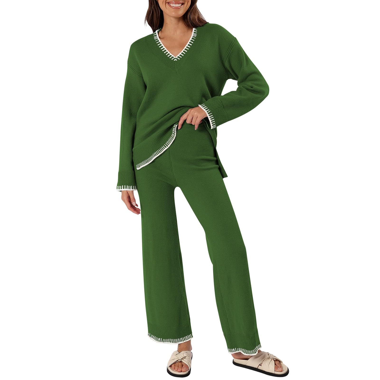 Pijama largo para mujer, pijama para mujer, traje de casa de invierno, camisón acogedor, juego de pijamas de algodón, elegante, ropa de dormir con cuello en V, bata de casa, pijama a juego