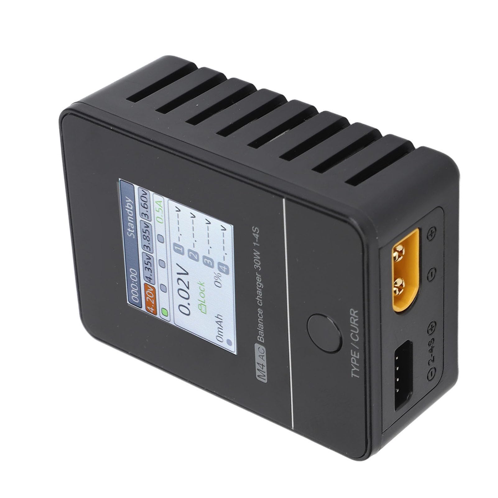 Caricabatterie Lipo Professionale, Bilanciatore M4ac con Schermo IPS da 3,9 cm per Batterie RC LiHV Life 1S-4S, Ricarica Rapida e (Spina UE 100-240 V XT30)