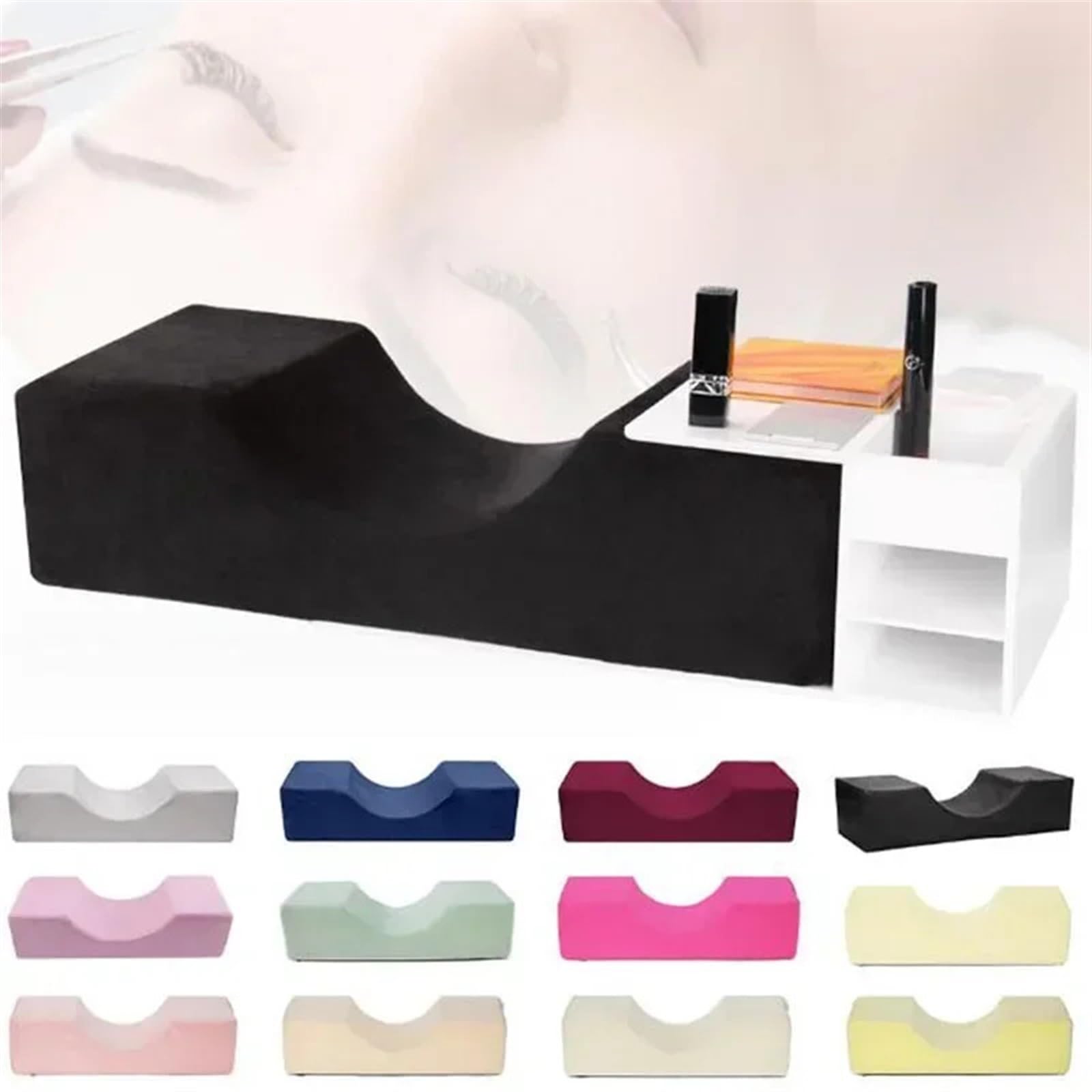 Amagogo Cuscino Memory Foam Per Estensioni Ciglia - Ergonomico A U Con Federa In Velluto, Supporto Per Collo E Schiena (Nero, 57x32x11 Cm)