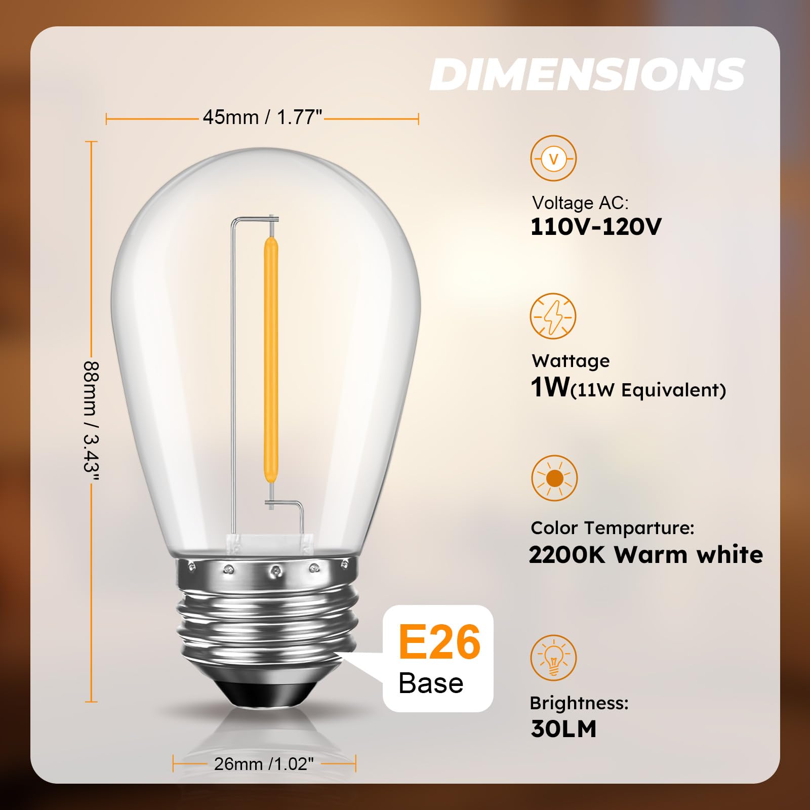 48 Pack S14 LED Replacement Light Bulbs Shatterproof Plastic 1W Outdoor String Light Bulbs for Patio Garden Waterproof — view 7