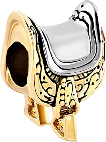 KunBead Abalorios de herradura en tono dorado para montar en silla de montar en silla de montar en forma de herradura, compatibles con pulseras