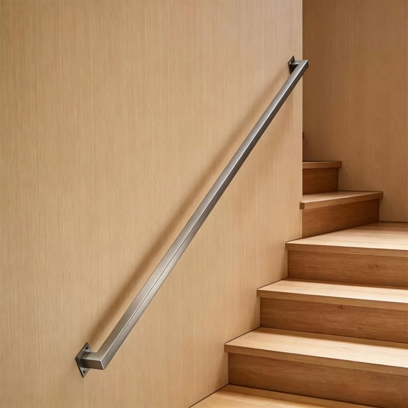 Renmlion One Color Modern Staircase Banister Hand Rails - 60Cm 1M 1.2M 1.5M 1.8M 2M 2.4M Wall Mount Stairs Handrail - Metal Stainless Steel Stair Railing Kit For Indoor Outdoor Steps(20Ft/600Cm)