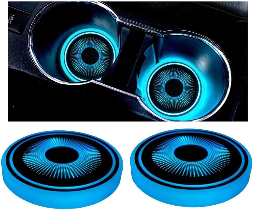 Mandark 2-Pack LED Cup Holder Lights - Waterproof 7-Color USB Rechargeable Coasters for Car Truck SUV Universal Fit