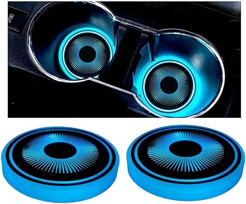 Mandark Luces LED para portavasos de automóvil, 2 unidades, impermeables, 7 colores cambiantes, almohadilla de carga USB, almohadilla de carga USB,