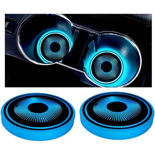Mandark LED Car Cup Holder Lights, 2PCS Waterproof 7 Colors Changing Vehicle USB Charging Coaster Pad, Auto Interior Atmosphere Lamp Cup Mat Accessories, Universal for SUV Sedan Truck (Colorful)