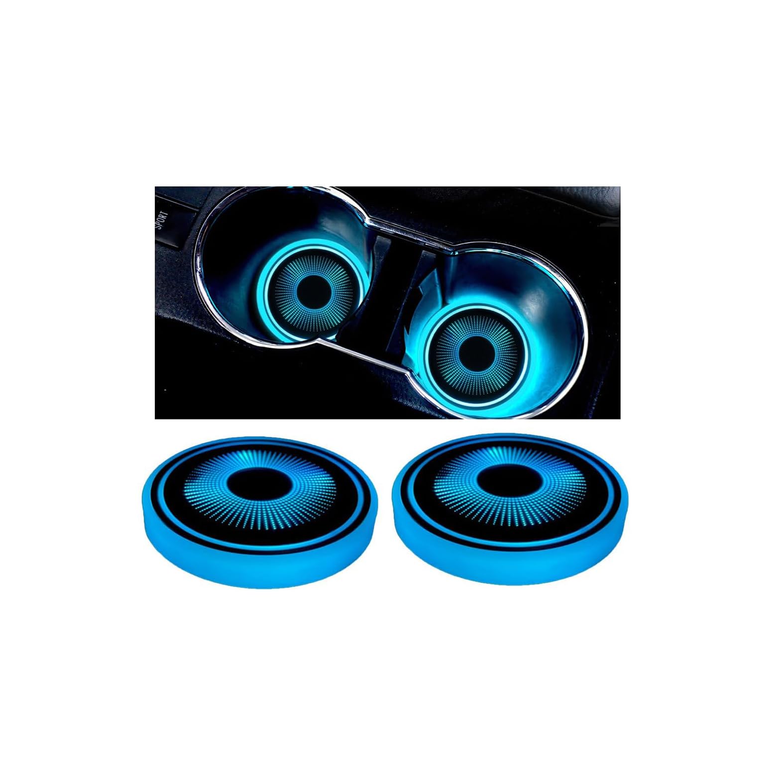 Mandark LED Car Cup Holder Lights, 2PCS Waterproof 7 Colors Changing Vehicle USB Charging Coaster Pad, Auto Interior Atmosphere Lamp Cup Mat Accessories, Universal for SUV Sedan Truck-image-4