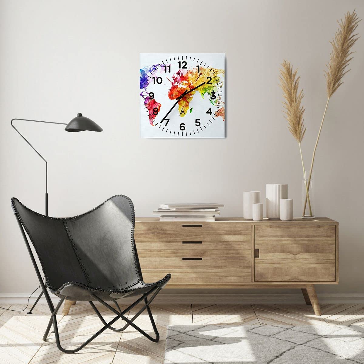 Orologio da Parete in Vetro geografia globo mappa 30x30cm Piccolo Moderno Orologio da Muro Per Casa Cucina Soggiorno Silenzioso Wall Clock Decorazione Orologio da Appendere - C3AC30x30-3042