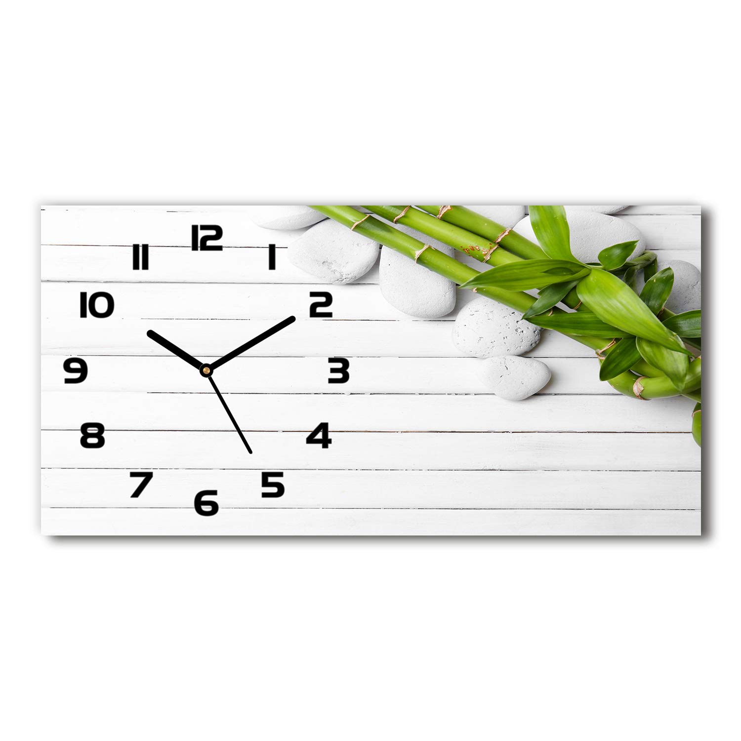Tulup Wanduhr aus Glas 60x30 cm Glas Uhr Bild Glasuhr Gehärtetes Glas Küchenuhren - Schwarze Zeiger - Bambus