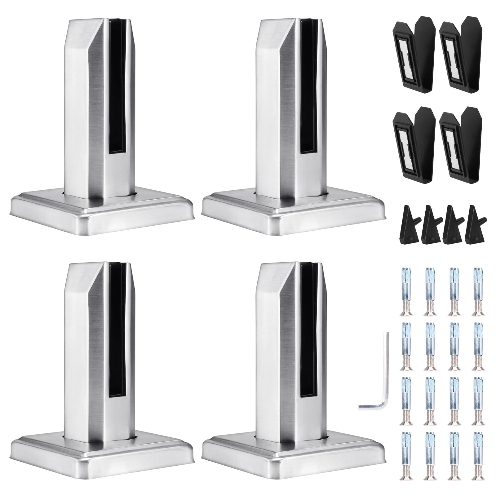 4 Pezzi Morsetto per Vetro in Acciaio Inox, Ringhiera per Piscina Vetro, per Vetro da 8-12 mm/0,3-0,5" di Spessore, Recinzioni in Vetro da Parete per Casa Scale Piscina Balaustra Balcone Giardino