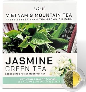VIXI Jasmine Green Tea Loose Leaves, 16 Oz, Jazmine Flavored, Unsweetened, Caffeinated, 100% Natural from Ancient Leaf Tea Tree, Jasmin Scented Green Looseleaf for Hot and Cold Brew