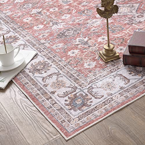 Jinchan Runner Rug 2X6 Persian Rug Hallway Brick Red Vintage Rug Traditional Area Rug Kitchen Rug Retro Floor Cover Foldable Thin Rug Distressed Floral Print Indoor Mat Bathroom Bedroom Living Room #TOP3