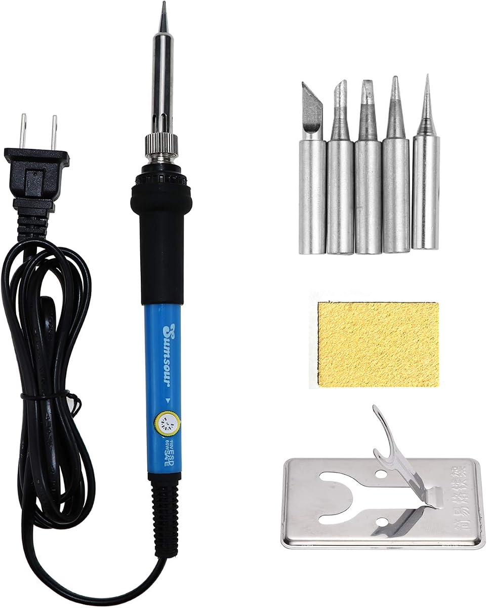 Soldador eléctrico de temperatura ajustable, 110V, 60W, herramienta de reparación de retrabajo de soldadura con punta de soldadura de 5 uds., enchufe estadounidense