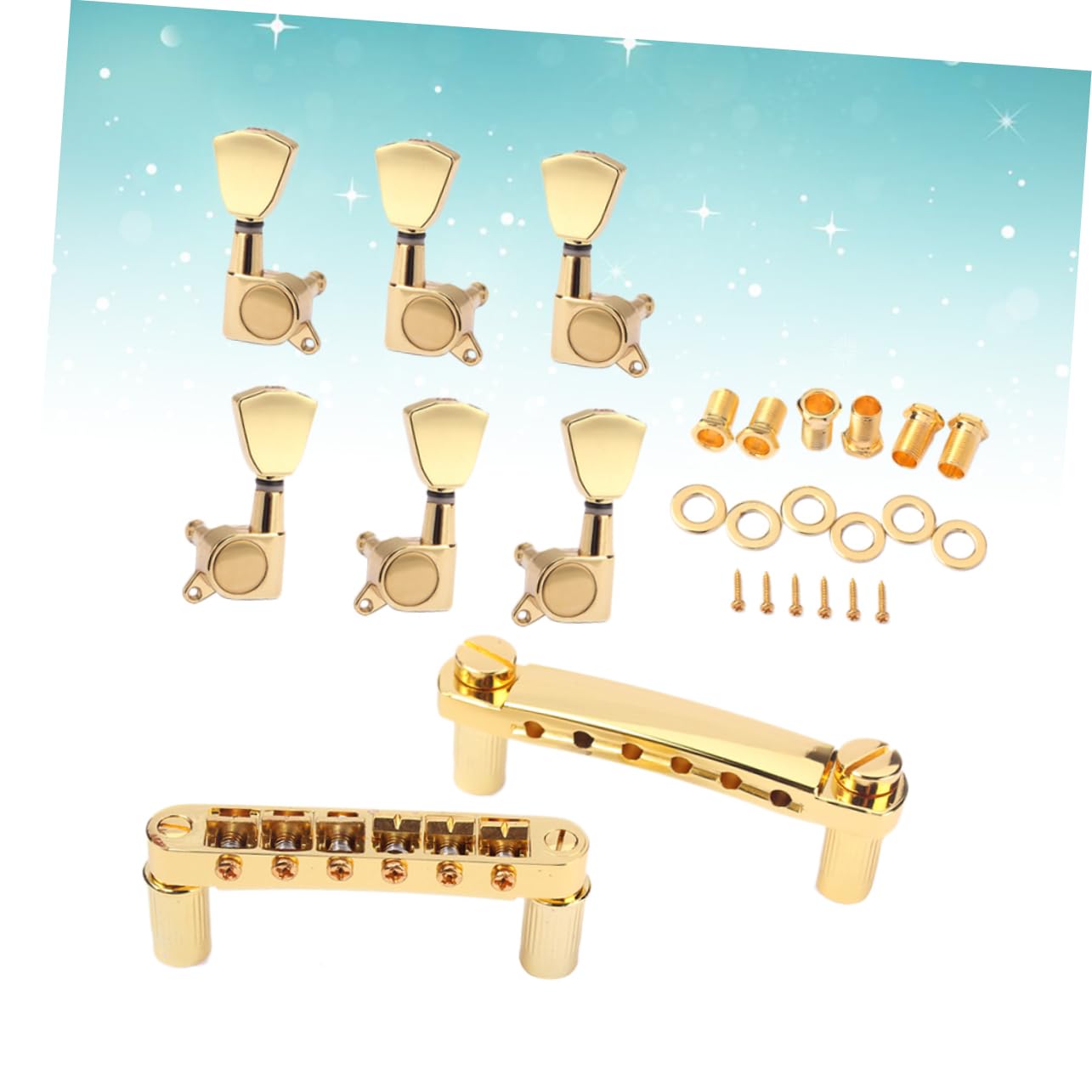 Goldene Gitarren Mechaniken 1g24, 3 Links 3 Rechts, Vintage | Metallausführung, Satz mit 6 Stimmwirbeln, Passend für E-gitarre und Ukulele