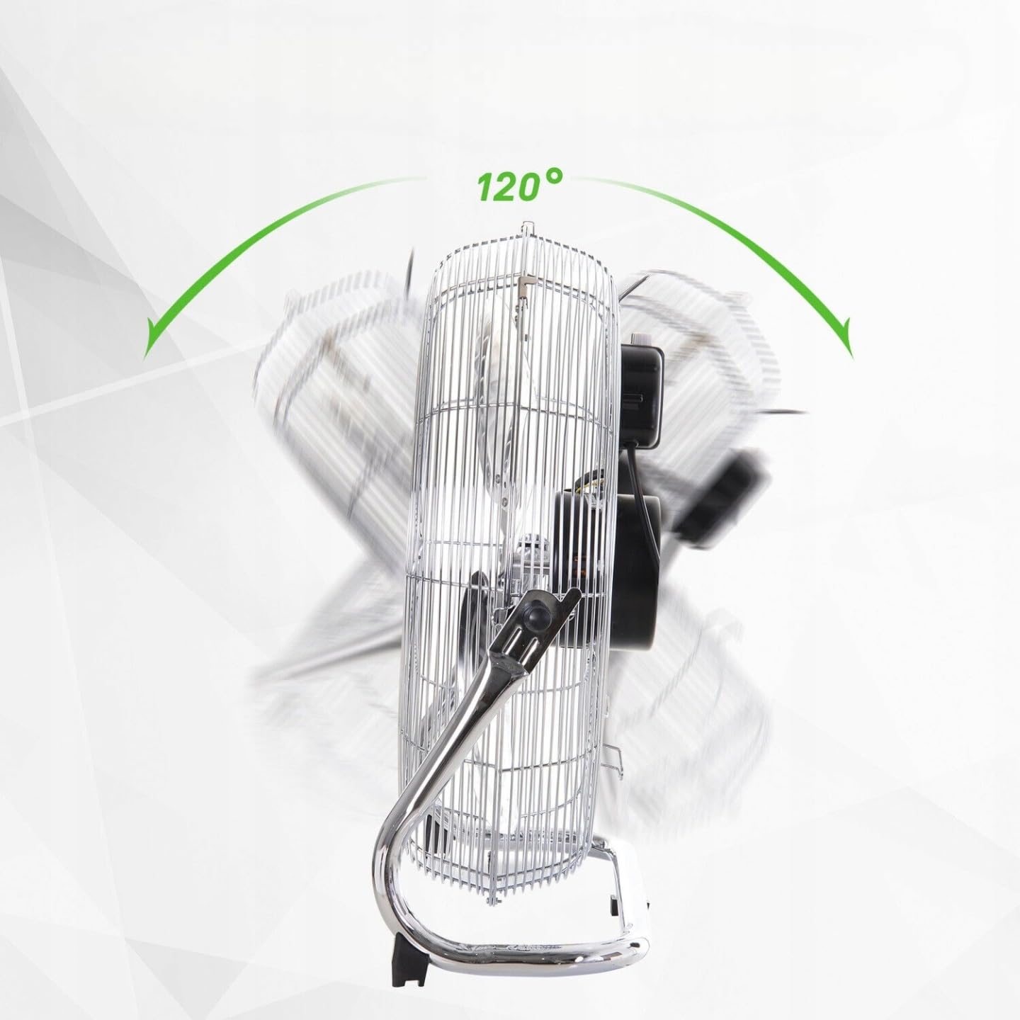 LTC Profi Windmaschine 50cm (20 Zoll) – Leistungsstarker Bodenventilator 155W, Hochgeschwindigkeits-Ventilator aus Metall, 3 Geschwindigkeitsstufen, Verstellbarer Neigungswinkel, Silber/Chrom