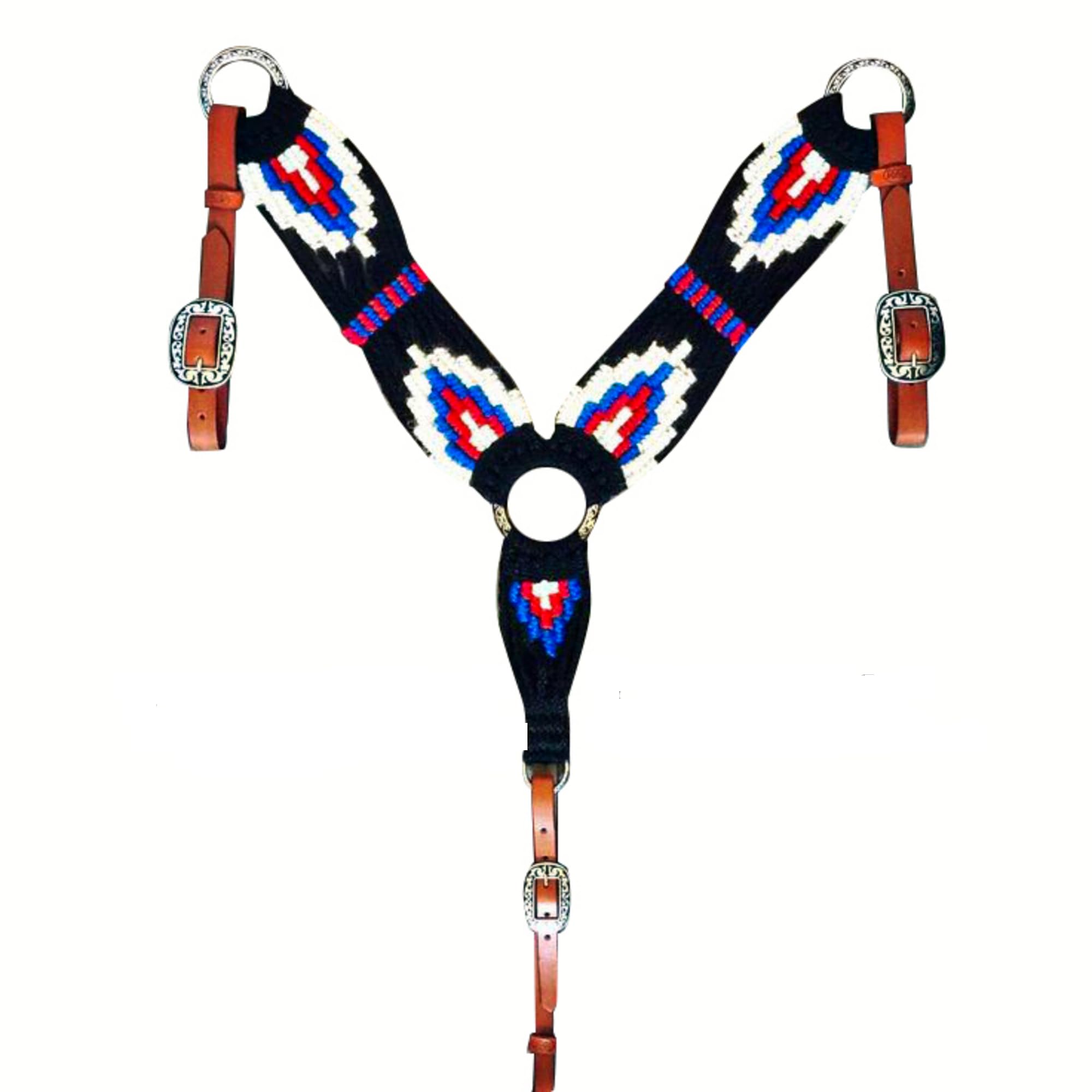 Collier De Poitrine Western Pour Cheval - Mohair Et Cuir - Fait Main - Neuf