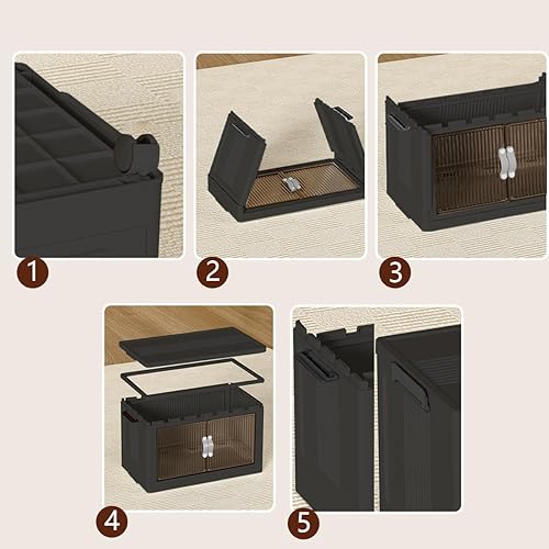 Miniatura 7 de Contenedores de almacenamiento apilables, contenedores de almacenamiento de plástico con tapa y ruedas, contenedores de almacenamiento plegables con