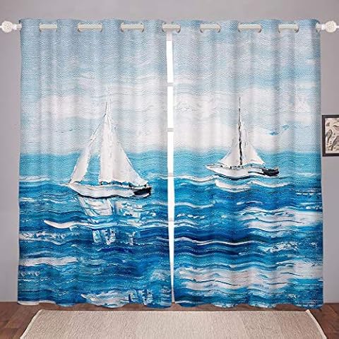 Loussiesd Cortinas Náuticas con Estampado de Velero Cover