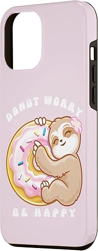 Vista 11 de iPhone 13 Donut Worry Be Happy - Cute Sloth Funny Food Puns Pink Donut Case
