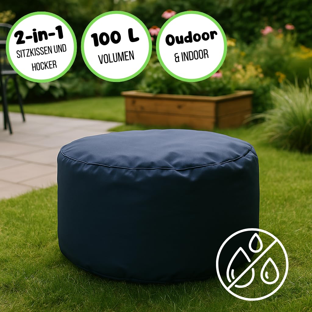 Chilly Pilley Pouf Rotondo A Sacco 60x35 Cm Con Imbottitura In EPS: Sgabello Poggiapiedi Morbido Per Bambini E Adulti, Tessuto Piping, Prodotto In Europa (Rosso Scuro)