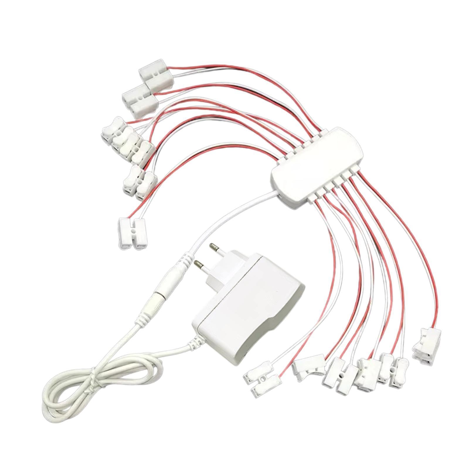 Alimentatore 12V 2A Cablaggio di illuminazione in miniatura Multi porte Cavo di alimentazione con spina UE per lampada modello Micro paesaggio Case, 12 Porte