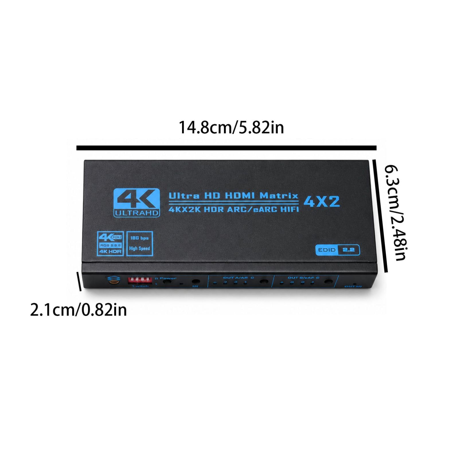 ZEZEFUFU HDMI Matrix Switch Support EDID, 4 in 2 Out 4K HDMI Switcher Splitter con ottica, uscita audio da 3,5 mm e telecomando