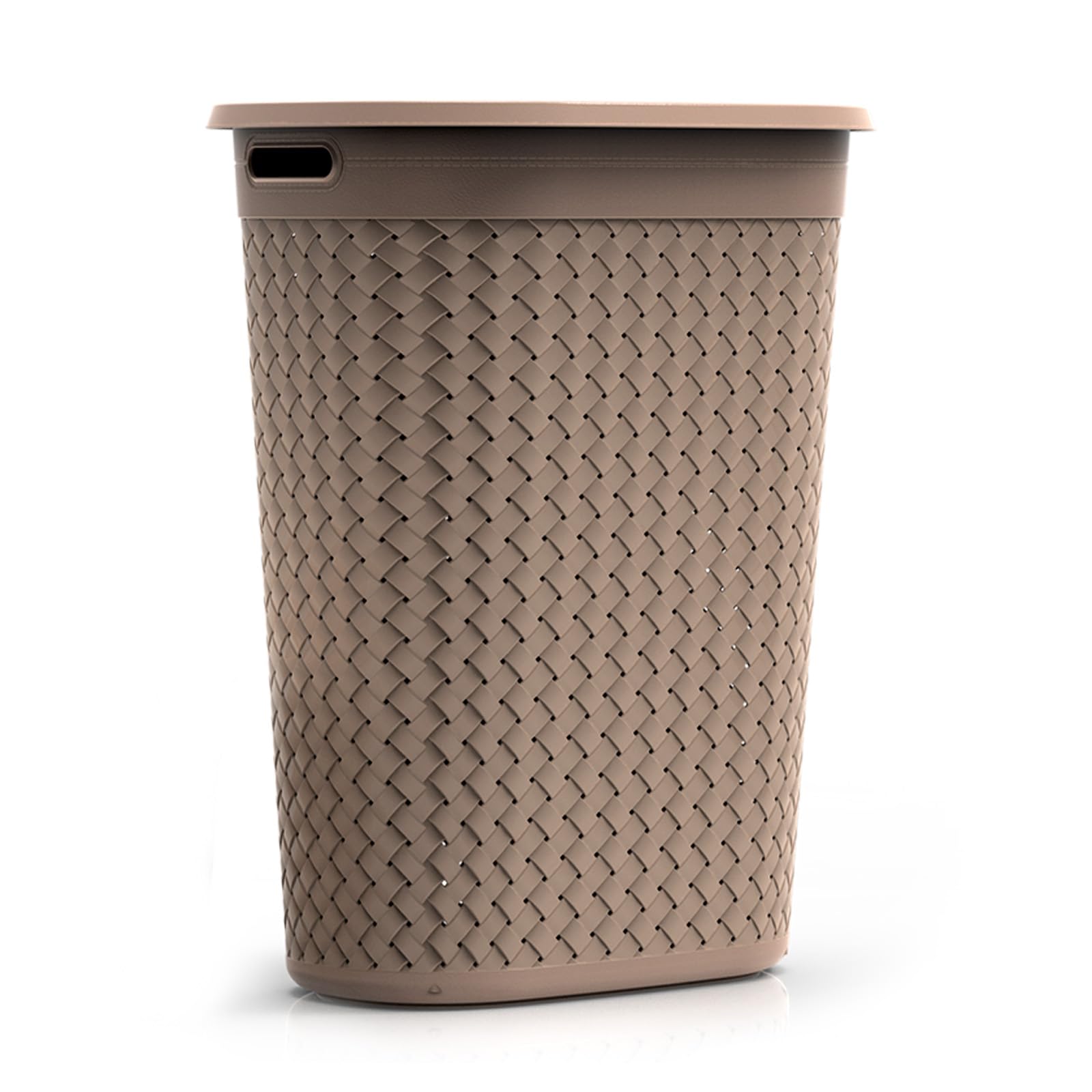 KOLORR Stitch Laundry Basket 55L Woven Design Plastic Laundry Basket with Lid – Durable Organizer for Clothes, Towels, Laundry & Home Storage Pack of 1 With Lids - Light Brown-image-14