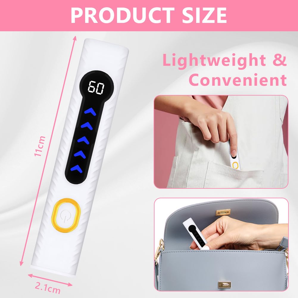 Lampara Uñas Semipermanentes, Mini Lámpara de Uñas UV,Secador Uñas Portátil et Recargable con Temporizador 20/60S para Manicura, Resina de Extensión Gel DIY Arte Uñas para secado rápido (A)