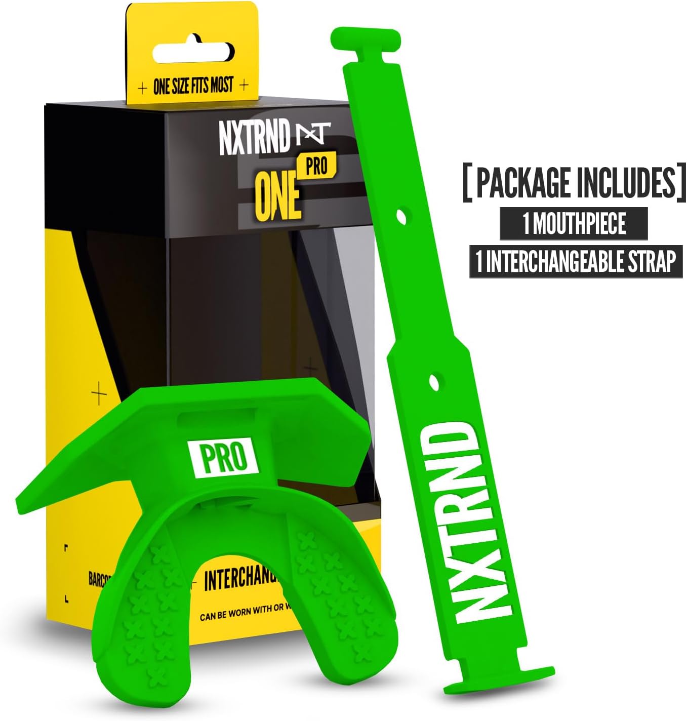 Nxtrnd One Pro Football Mouth Guard, Interchangeable Strap, Fits Adult & Youth (Green)