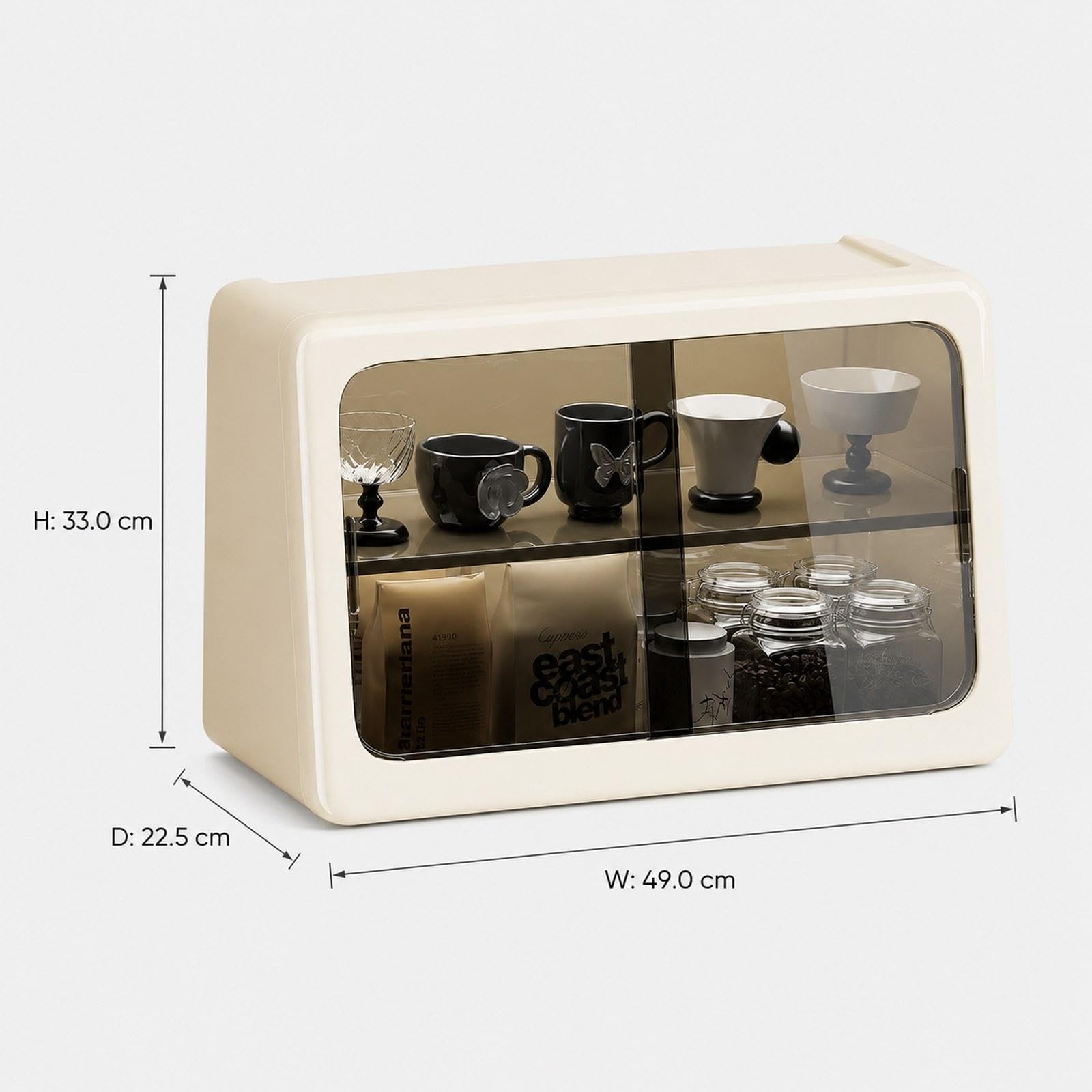 Desktop Aufbewahrungsregal mit Schiebetür Als Gewürzkorb Tassenablage Ablage für Kaffeezubehör Teeregal Mehrzweckregal für Büro Heimdekoration Und Arb, Weiß