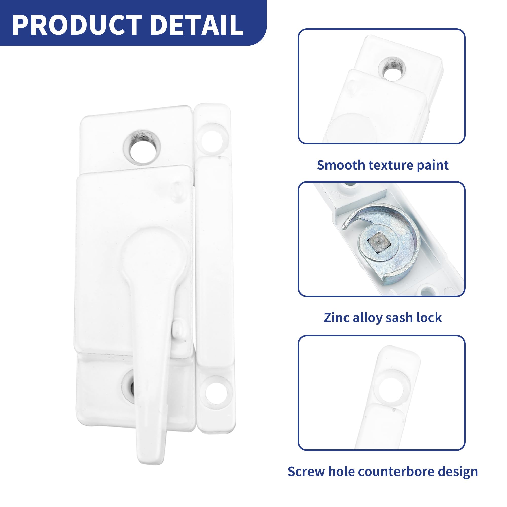 10-Pack Cam Action White Window Sash Locks – Aluminum Alloy Security Latches For Horizontal & Vinyl Windows