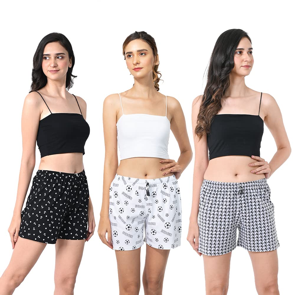 styleaone Women's Cotton Printed Multi-Coloured Shorts - Pack of 3-picture-30
