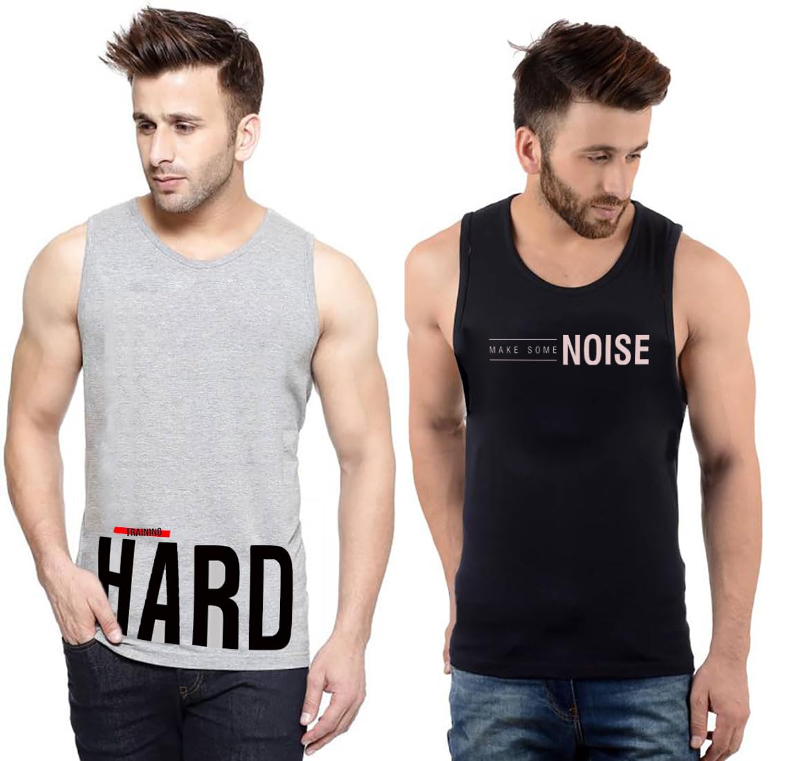 hotfits Men’s Quick Dry Workout Tank Top Gym Muscle Tee Fitness Bodybuilding Sleeveless T Shirt, Gym Vest- Pack of 2