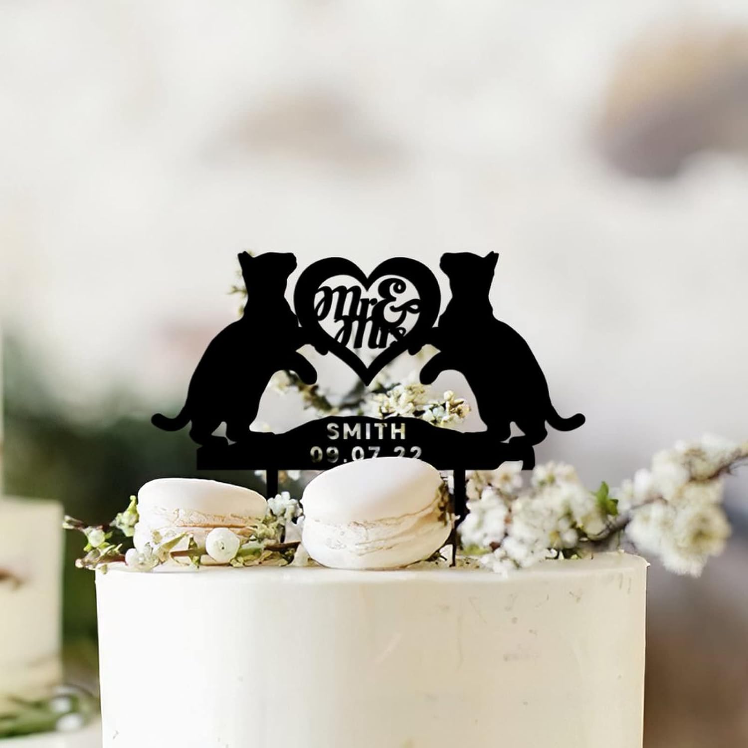 Personalized Cat Wedding Cake Topper, Mr Mrs Cat Cake