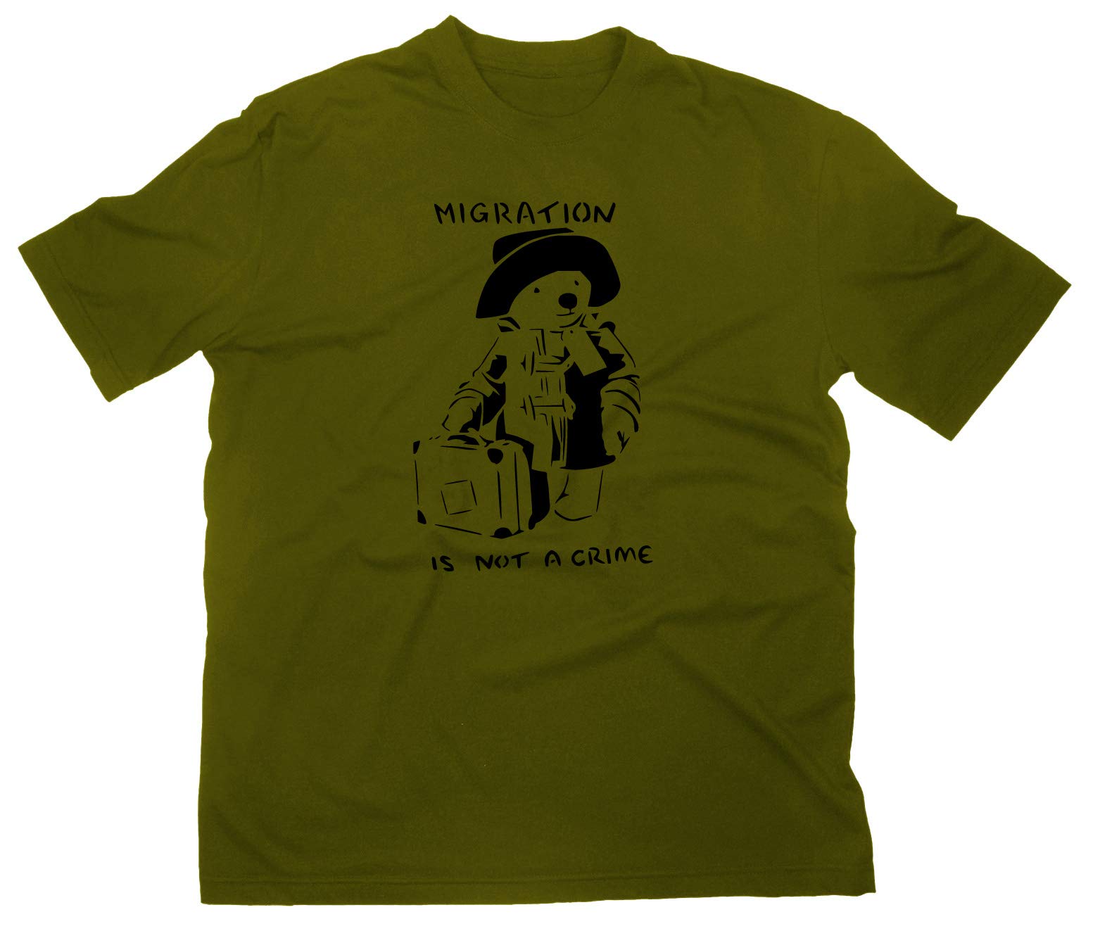 STYLETEX23 Migration is Not A Crime Paddington T-Shirt, XL, Olive