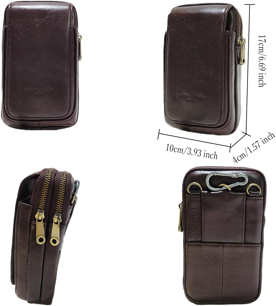 Simple Vintage Leather Waist Bag Fanny Pack Hip Bumbag with Adjustable Shoulder Strap Coffee