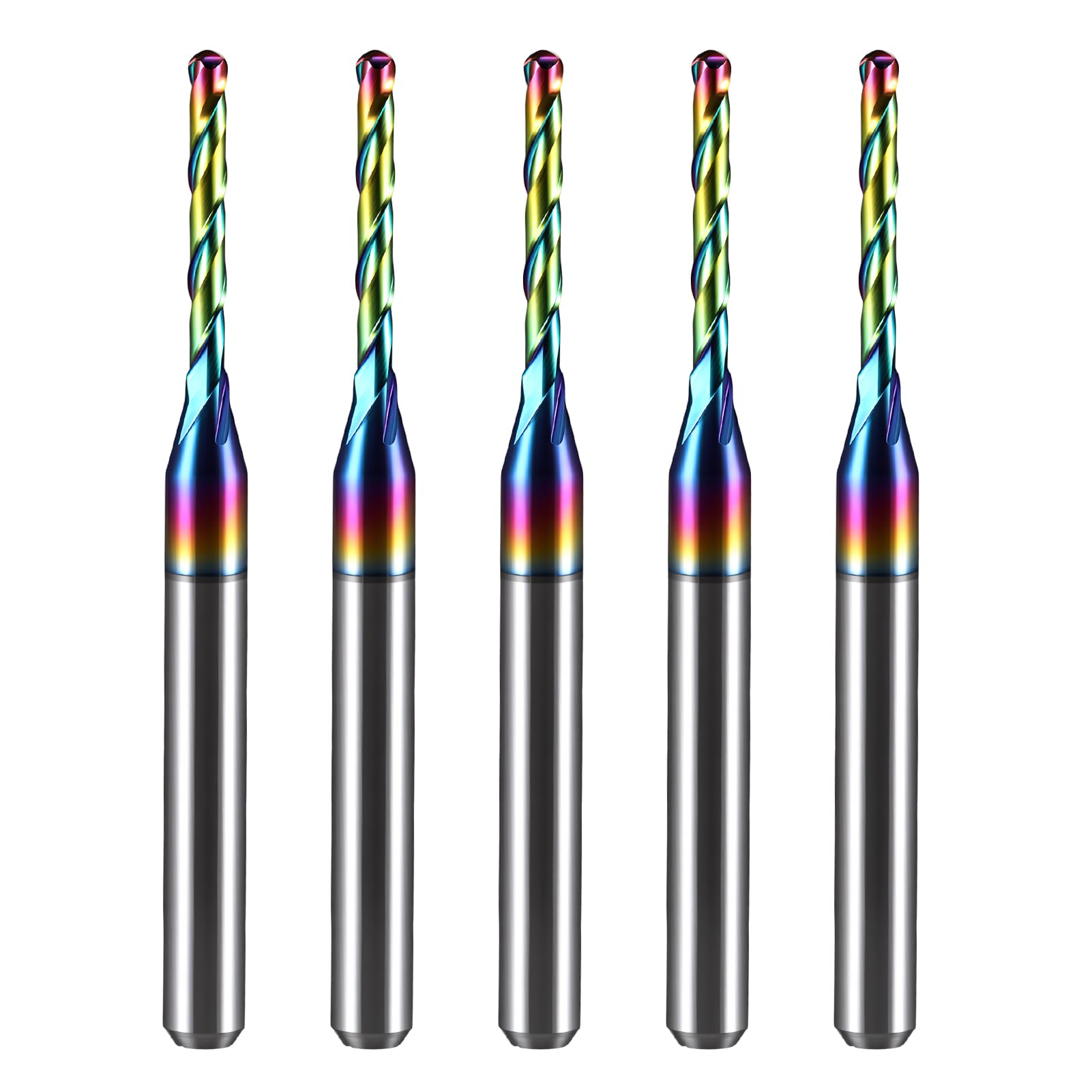 Downcut Spiral Router Bits 1/8 inch Shank, 1/16 inch Cutting Diameter Solid Carbide Single Flute (O Flute) End Mill with DLC Coating for Wood Cut, Carving, Pack of 5