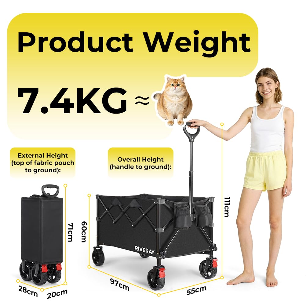 Składany wózek terenowy 300 l 230 kg, wózek plażowy z hamulcami, zdejmowane płótno, duża pojemność XXXL na kemping, do ogrodu, wędkarstwa, transportu, na piknik
