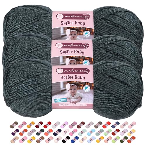 Image of Makromecity Softee Baby Yarn,%100 Premium Anti-Pilling Acrylic, 3.5 Oz, 273 yd (100gr /250 mt), Soft Yarn for Crocheting and Knitting (Forest Green, 3 Skeins)
