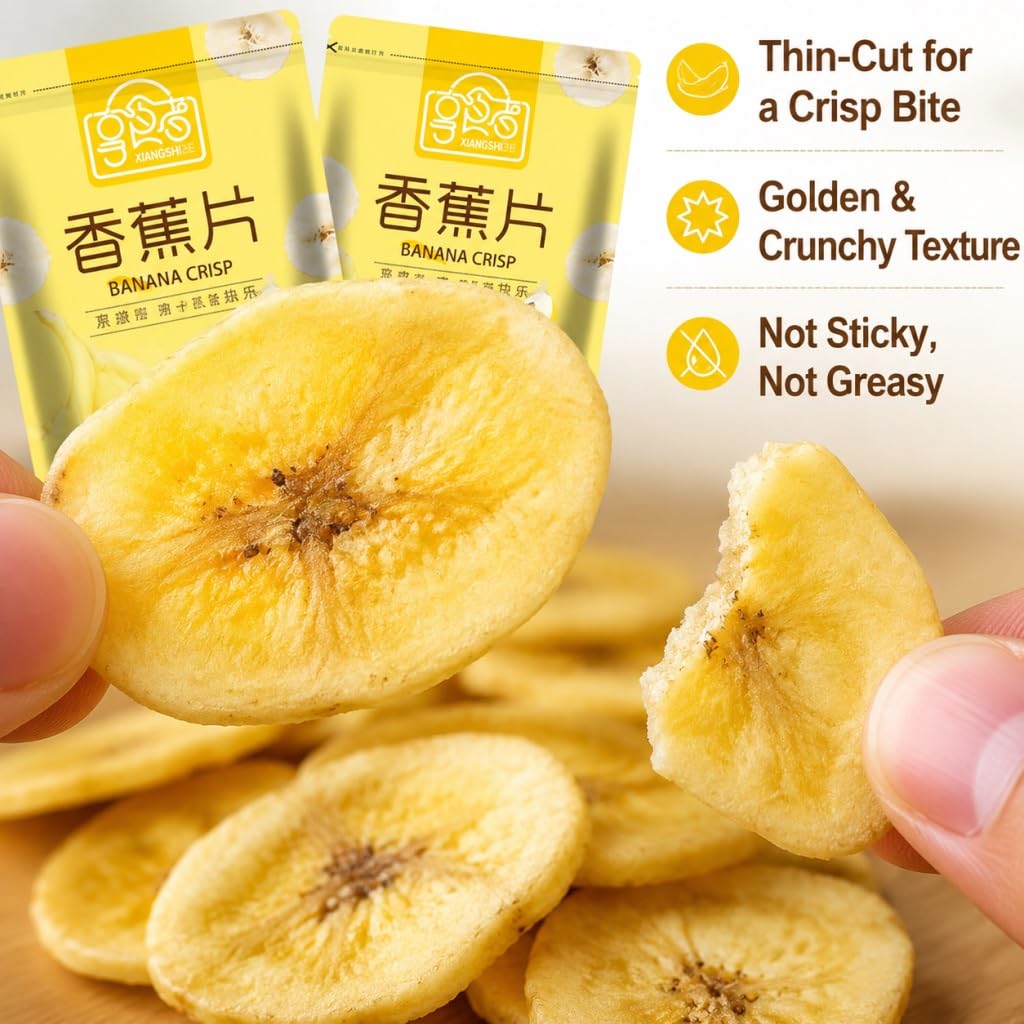 Chrupiące Naturalne Chipsy Bananowe, 100 G X 5 Torebek, Suszone Plastry Owoców, Niesmażone, Wegańskie, Bezglutenowe, Idealne Do Biura, Podróży I Prezentów