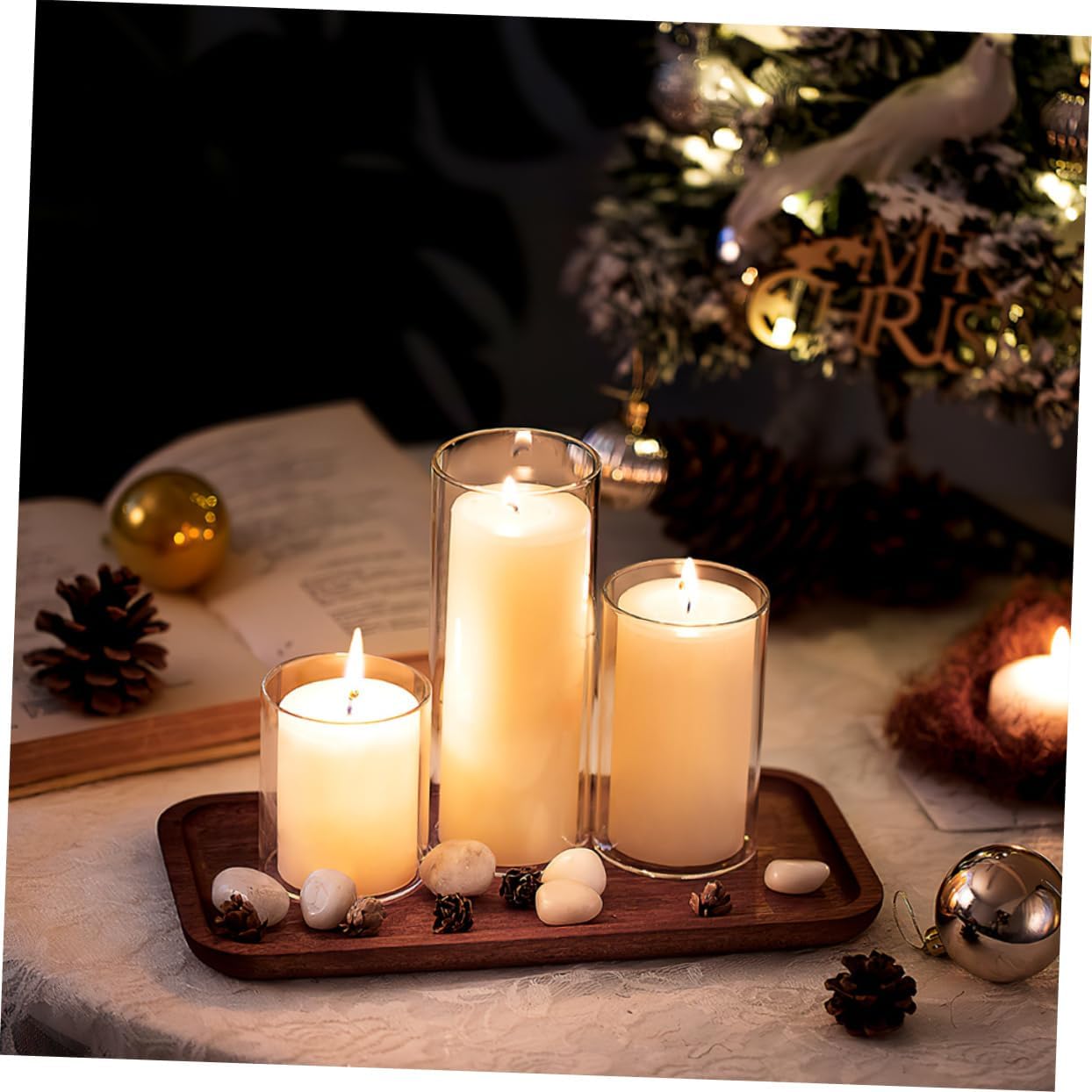 PRETYZOOM 2Pcs Transparent Glass Candle Holder Open Ended Cylinder Design for Candles and Versatile Clear Glass Shade for Home Decor and DIY Projects