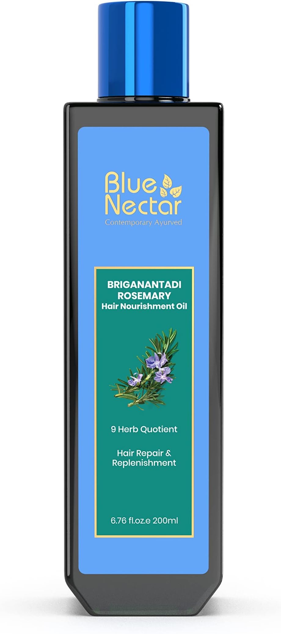 Blue Nectar Rosemary Oil for Hair Growth and Blinn Large Oil for Hair, 100% Natural Ayurvedic Hair Oil and Amla Hair Oil (9 Herbs) 6.76 fl oz (1 Pack)