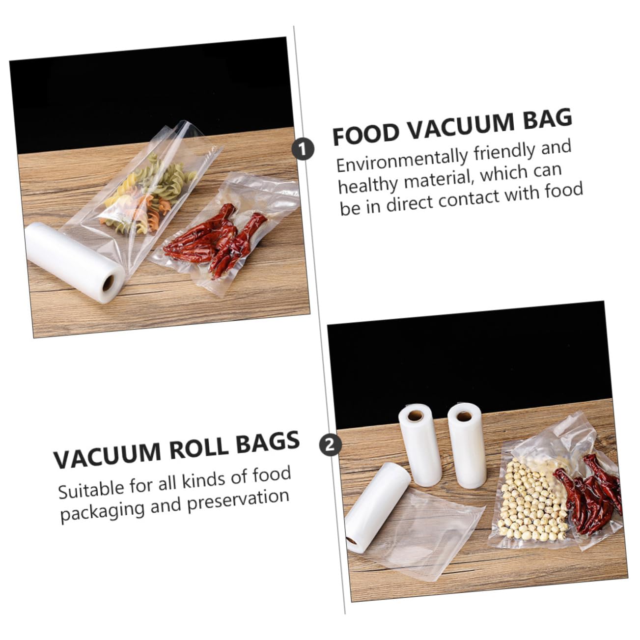 Happyyami 2 Rolls Roll Food Vacuum Seal Bags Transparent Freezer Bags for Food Storage Easy Open Torn Button Design Material for Kitchen Outdoor Use