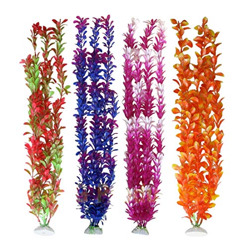 Pack of 4 Tall Plastic Aquarium Plants, Large Fake Plants, Fish T...