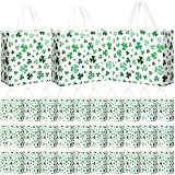 Abbylike 30 Pcs St Patrick's Day Lucky Gift Bag Large Irish Gift Bags Shamrock Candy Green Non Woven Bags for Party Favor