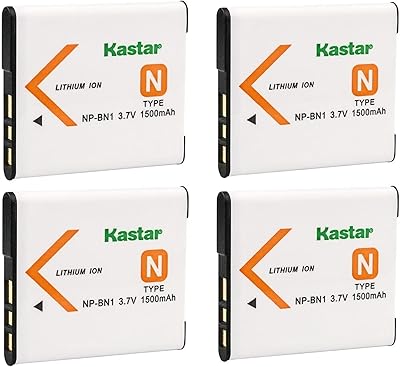 Kastar 4-Pack Battery Replacement for Sony NP-BN1 NPBN1, Type N Battery, Sony BC-CSN, BC-CSNB Charger, Sony Cyber-Shot DSC-WX150, Cyber-Shot DSC-WX200, Cyber-Shot DSC-WX220, Cyber-Shot DSC-J10
