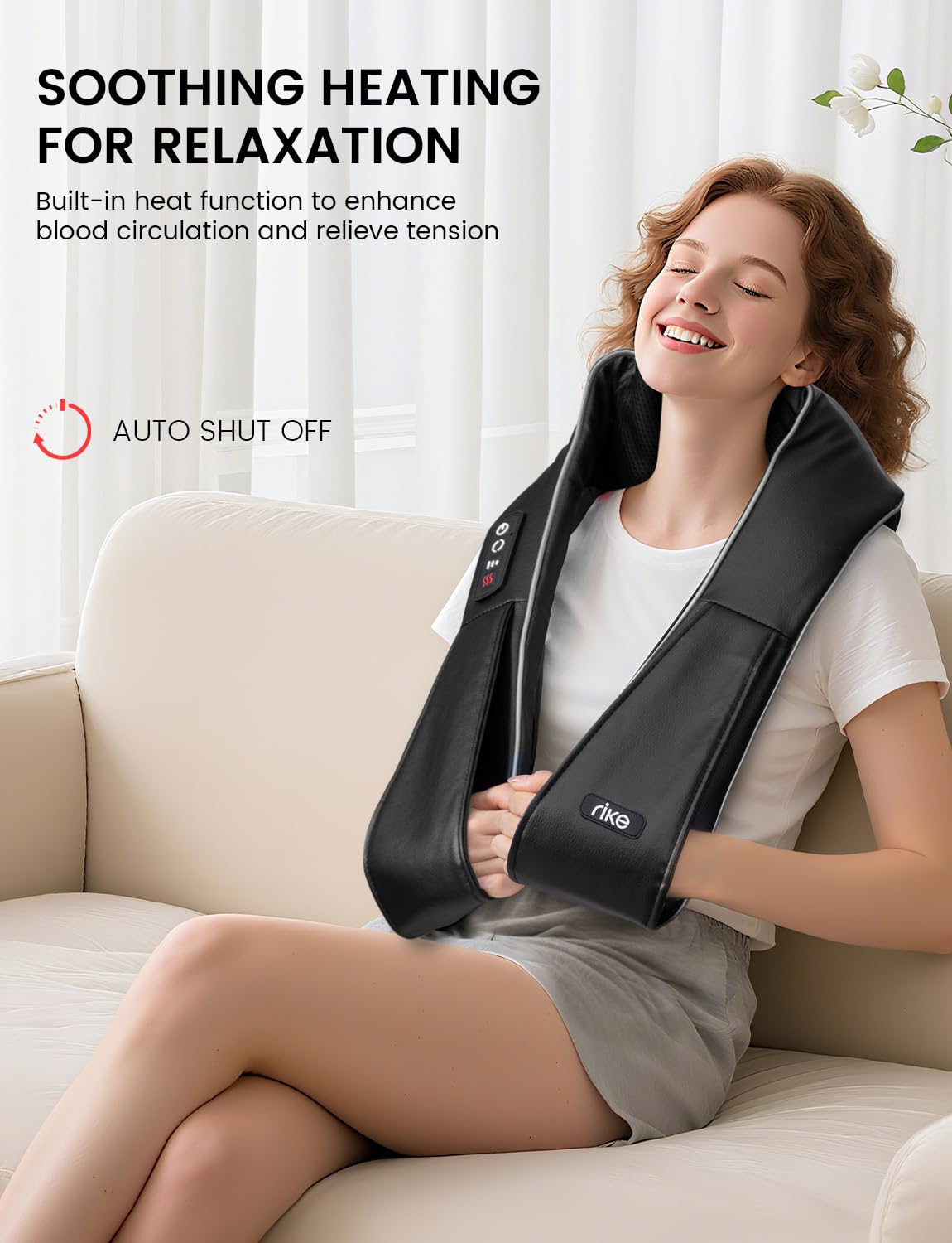 RIKE Shiatsu Nackenmassagegerät mit Wärme – 3D Massagegerät für Nacken, Schultern & Rücken, mit Netz- & Auto-Adapter, tiefenwirksame Knetmassage, Weihnachtsgeschenke für Männer & Frauen