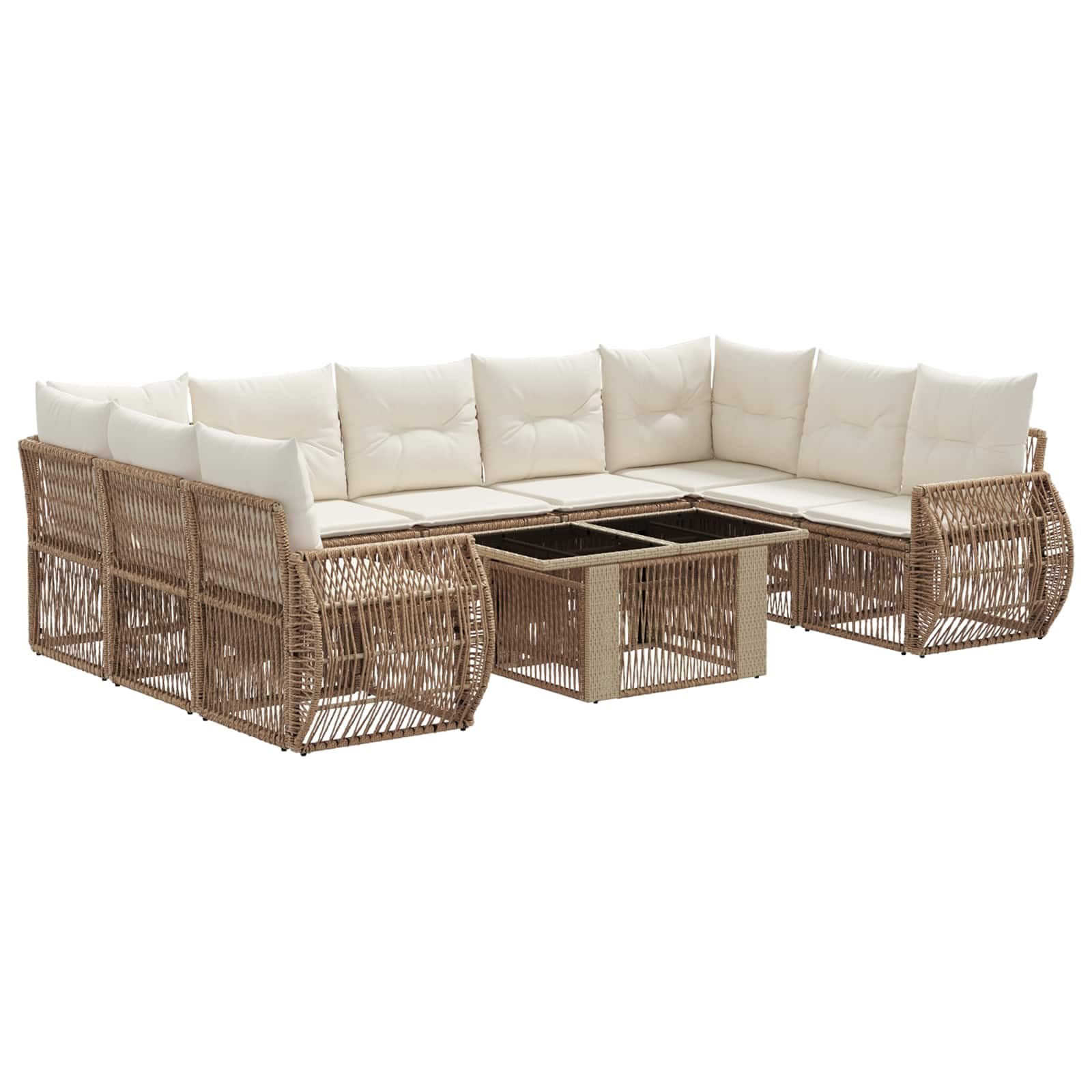 vidaXL Set Divano da Giardino 10 pz Beige e Bianco Crema polyrattan